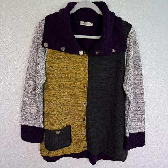 Margaret Winters Cardigan Womens Small Colorblock Knit Sweater Jacket Lagenlook - Picture 1 of 11